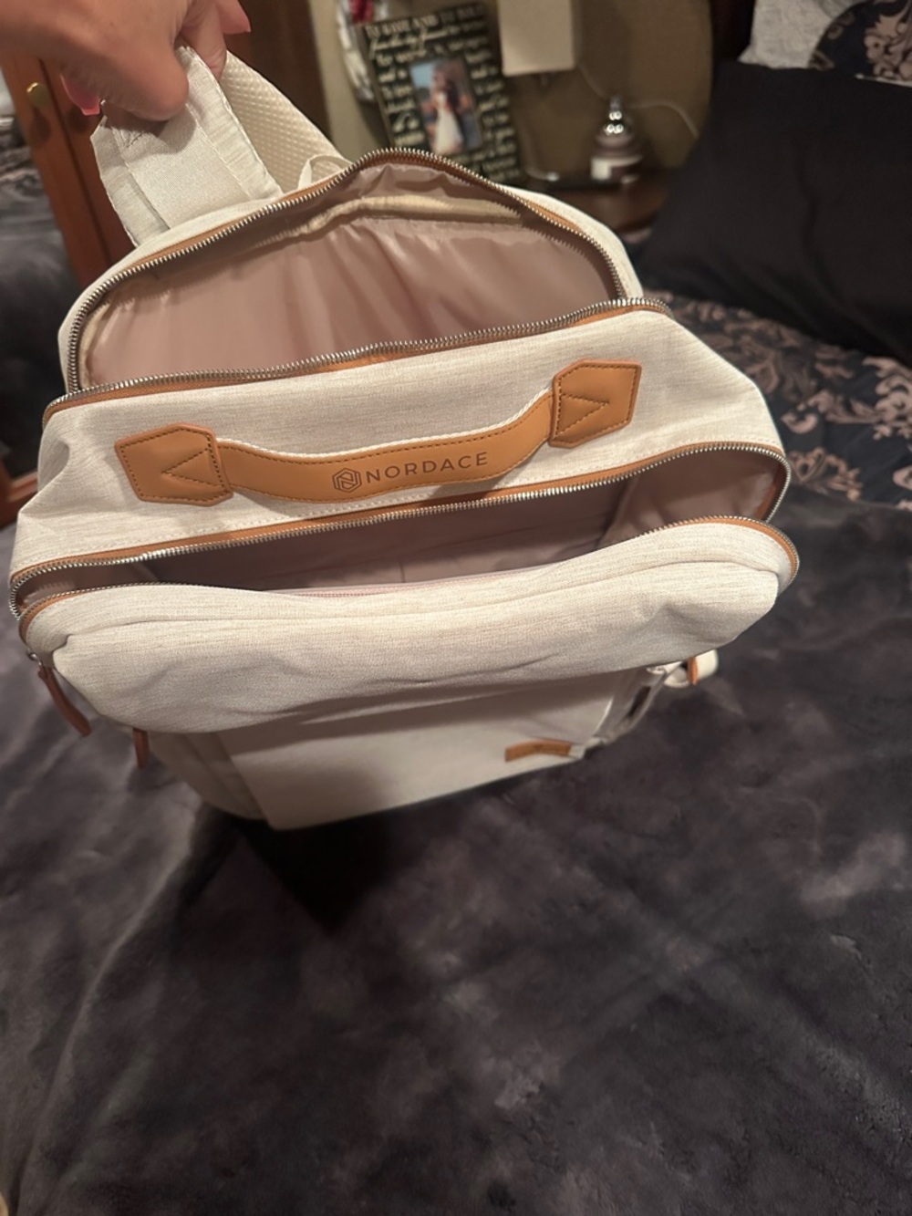 Nordace Women's Laptop Backpack in Cream with Tan Accents